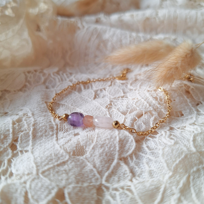 Armband loslaten met edelstenen amethist rozenkwarts maansteen handgemaakt