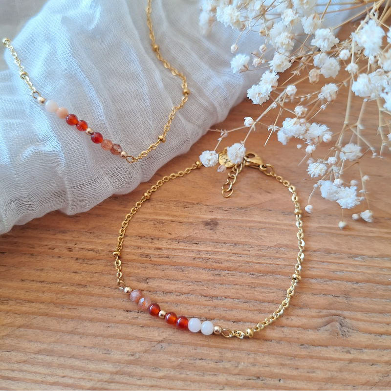 Zonnesteen en carneool armband