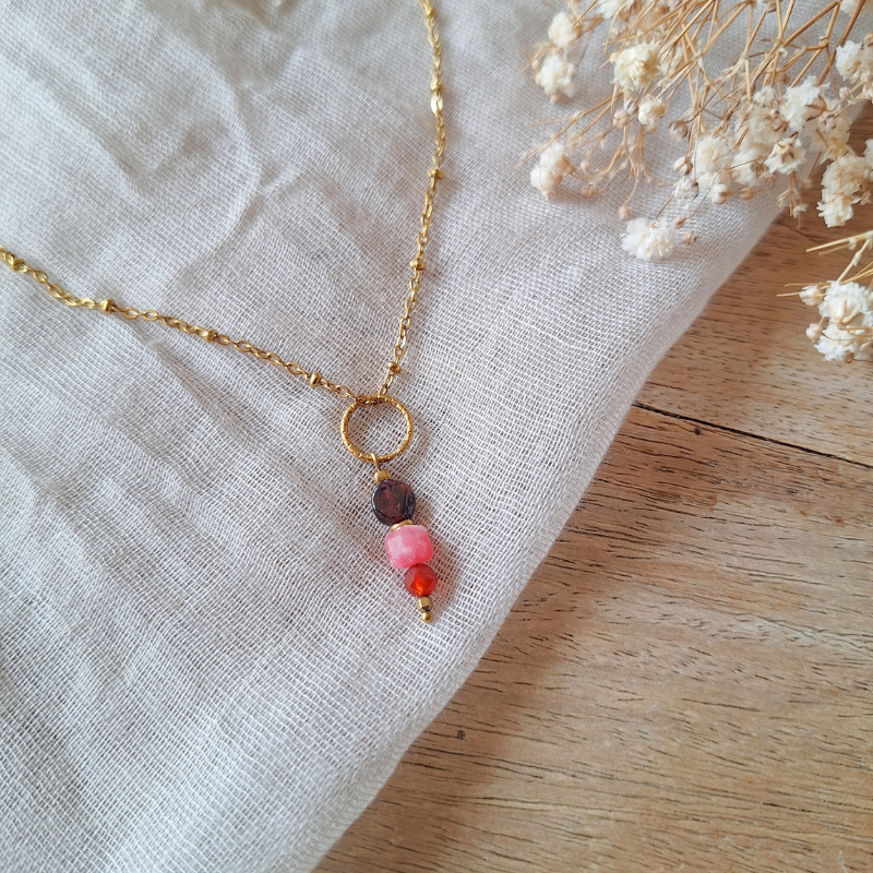 Carneool, agaat en granaat edelsteen ketting handgemaakt