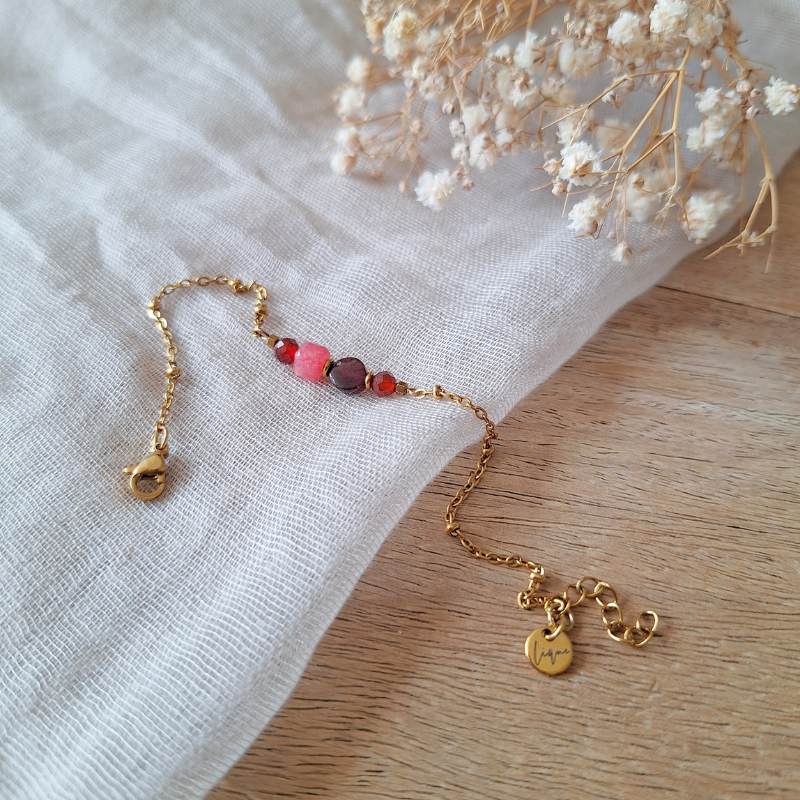 Carneool agaat granaat armband op kant met takje handgemaakt sieraad