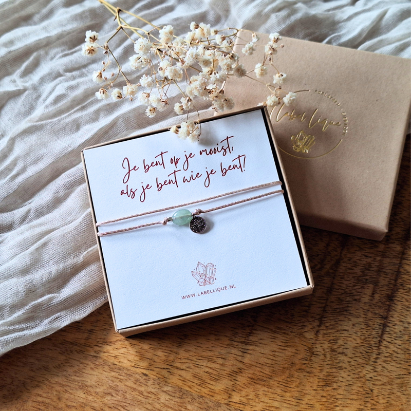Edelsteen cadeau kaart aventurijn zilver - Label Lique