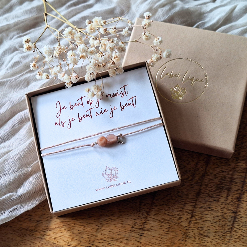 Edelsteen cadeau kaart maansteen zilver- Label Lique