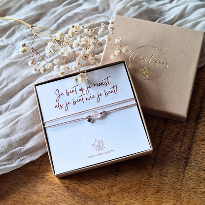 Edelsteen cadeau kaart rozenkwarts zilver - Label Lique