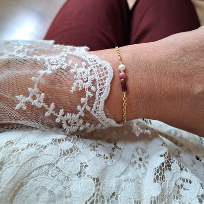 Granaat en parel armband - Label Lique