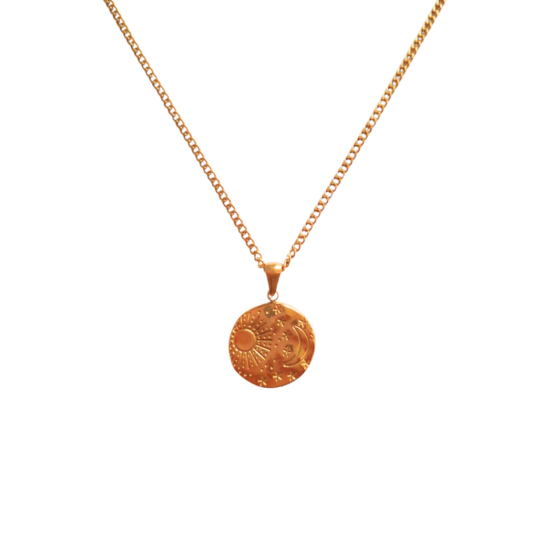 Zon en maan ketting goud