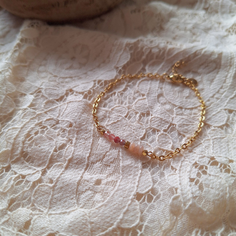 Zonnesteen armband met andesine en hematiet op kant