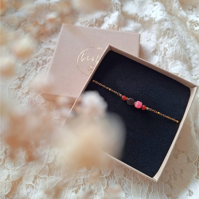 Carneool agaat granaat armband op kant met droogbloem handgemaakt sieraad