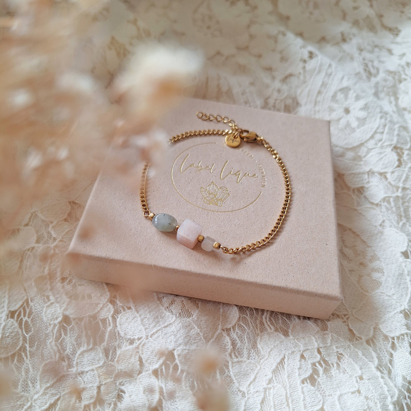 Maansteen & Labradoriet armband op cadeaudoosje