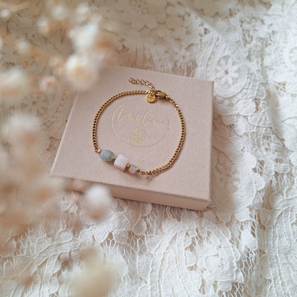 Maansteen & Labradoriet armband – handgemaakte edelsteen armband